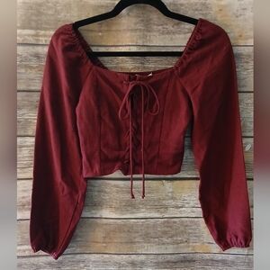 Chic Burgundy Long Sleeve, Lace Up, Off Shoulder